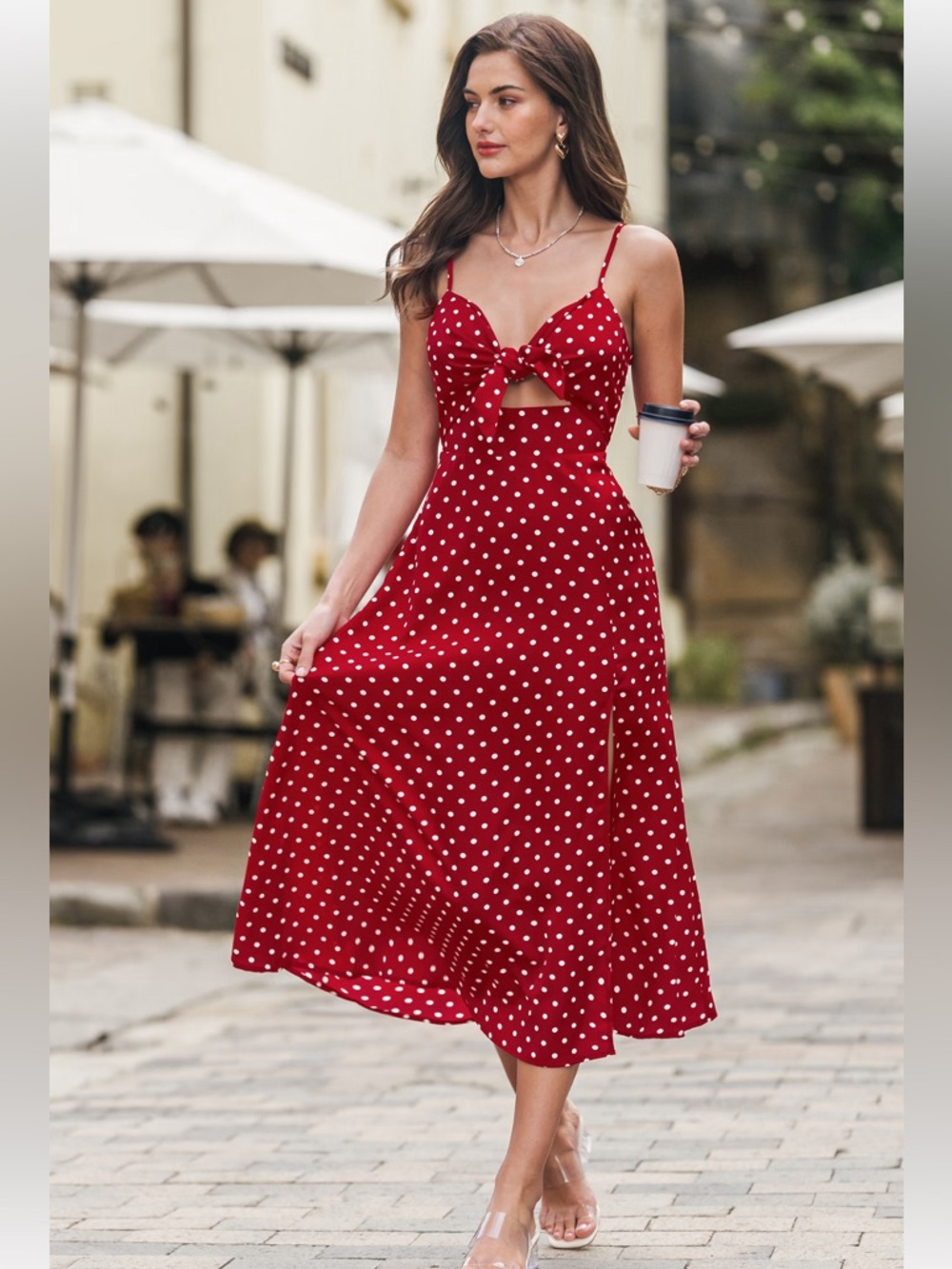 NWT Red Polka Dot Tie-Front Midi Dress